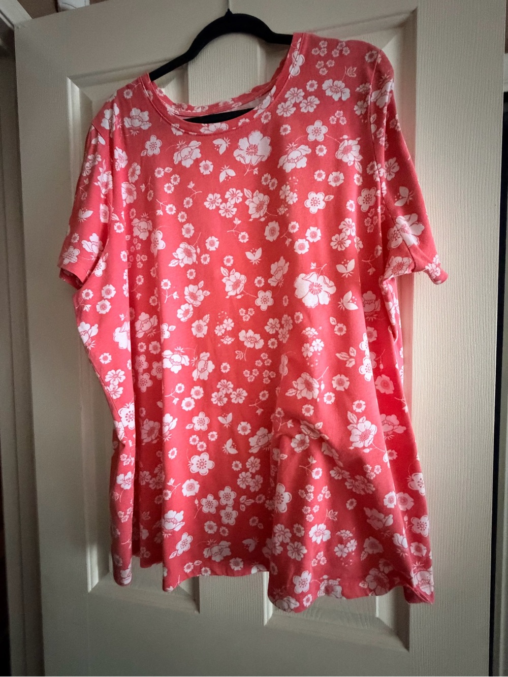 Woman Within Coral Pink Floral Short Sleeve Tunic NWOT